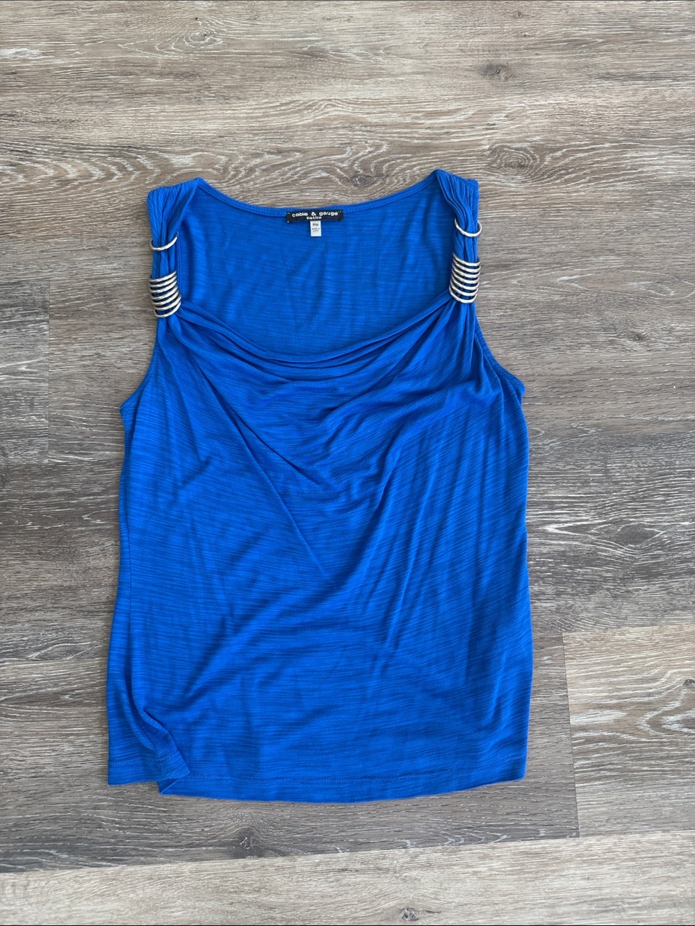 Cable & Gauge Royal Blue Sleeveless Drape Neck Tank with Silver Ring Details